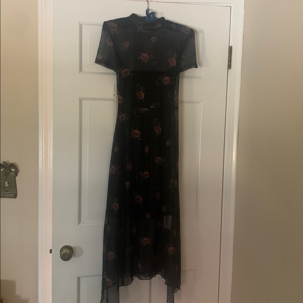 Black Sheer Dress with Floral Pattern